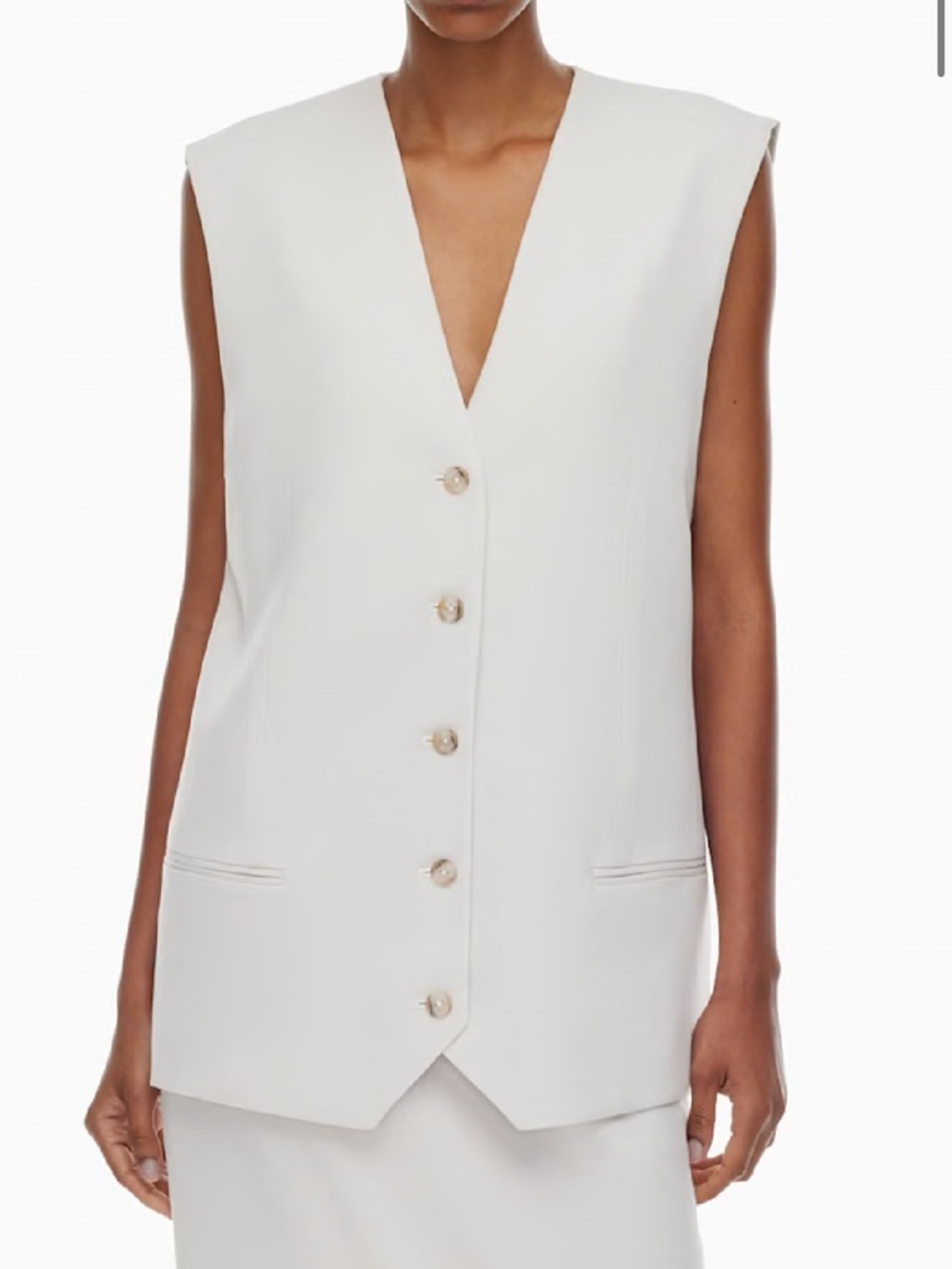 Aritzia Cream Sleeveless V-Neck Button Vest